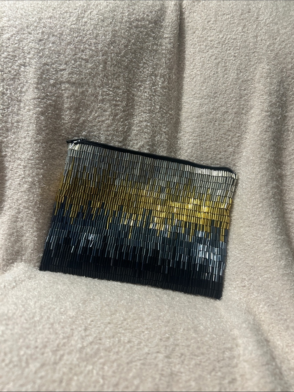 Sequined Gradient Wristlet Clutch in Black, Gold & Silver
